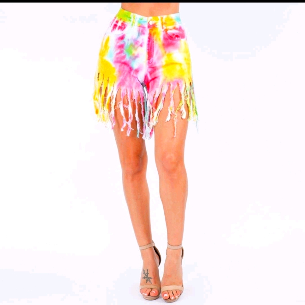 High-waisted Tie Dye Fring Short